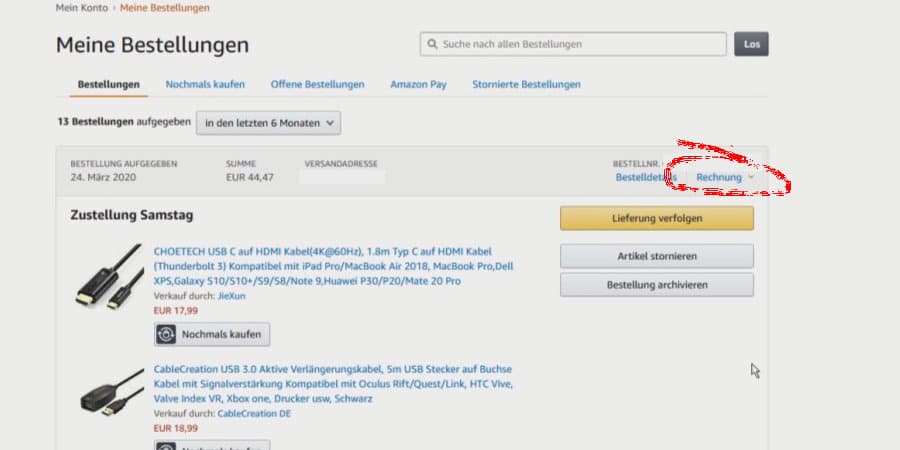 Rechnung Einer Bestellung Bei Amazon Aufrufen Mypaketshop